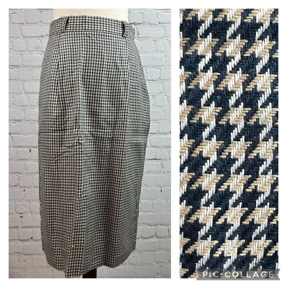 Vintage 70s Houndstooth Pencil Secretary Skirt Union Made by Designer Michelle 6